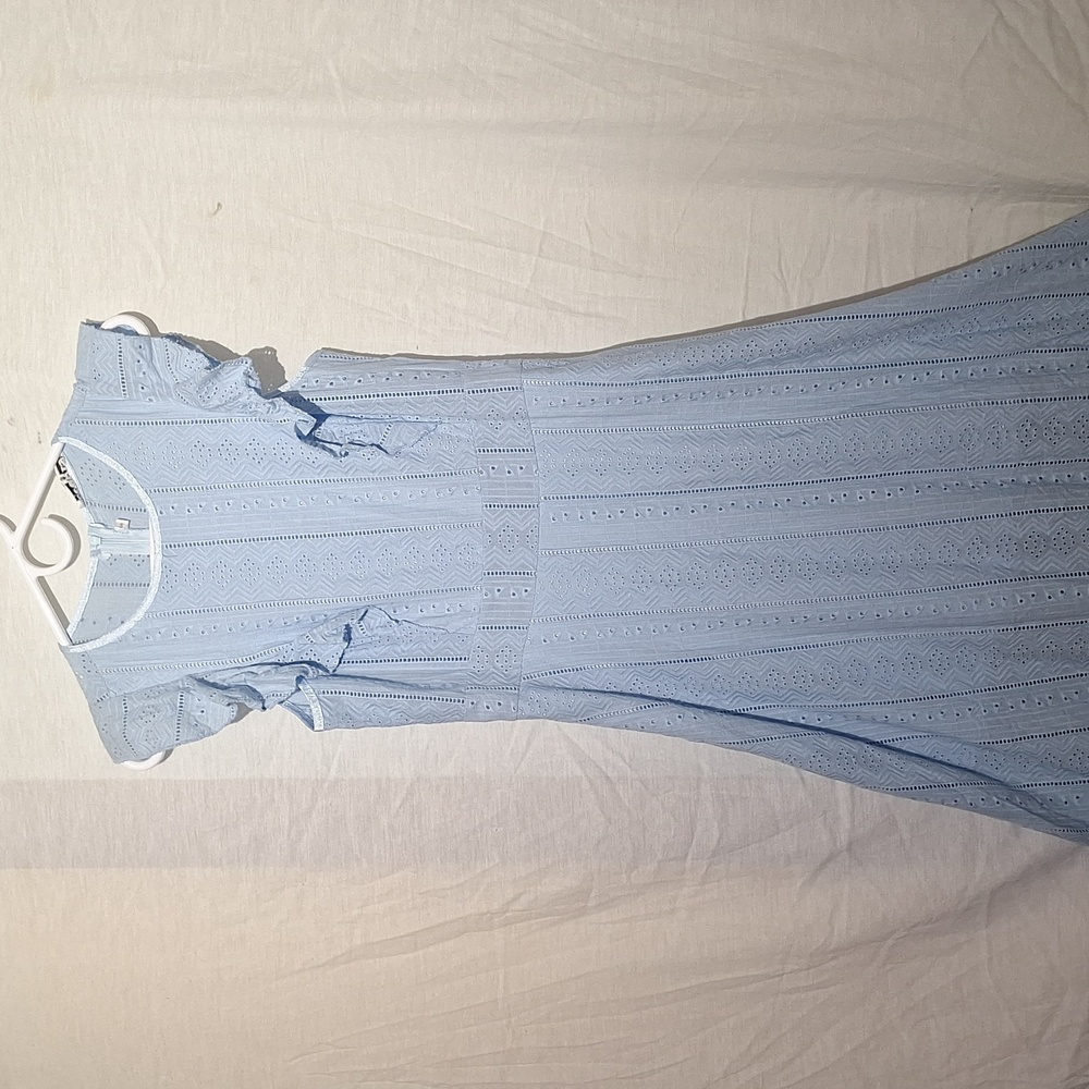 3/$20-Blue Boho Cotton Midi Dress, Capped Flutter Sleeves, Cut Outs, Sz 4, NWT